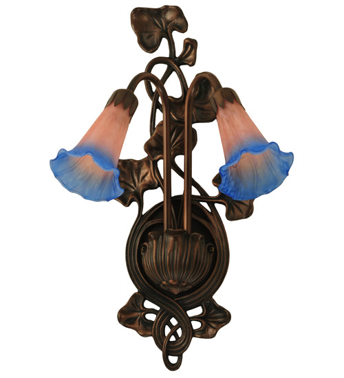 Meyda Tiffany Pink/Blue Pond Lily 17502 Wall Light - Wrought Iron