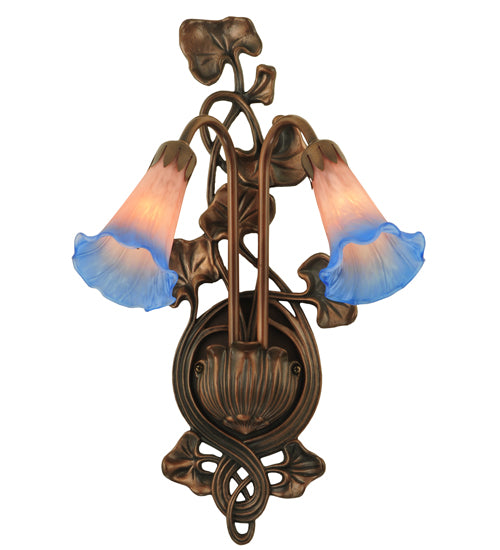 Meyda Tiffany Pink/Blue Pond Lily 17502 Wall Light - Wrought Iron