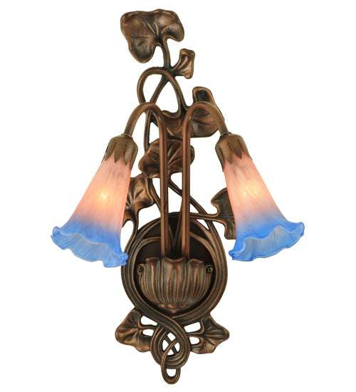 Meyda Tiffany Pink/Blue Pond Lily 17502 Wall Light - Wrought Iron