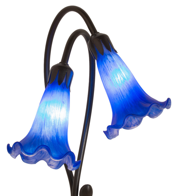 Meyda Tiffany Lighting 13064 Blue Pond Lily Two Light Accent Lamp Lamp Bronze / Dark