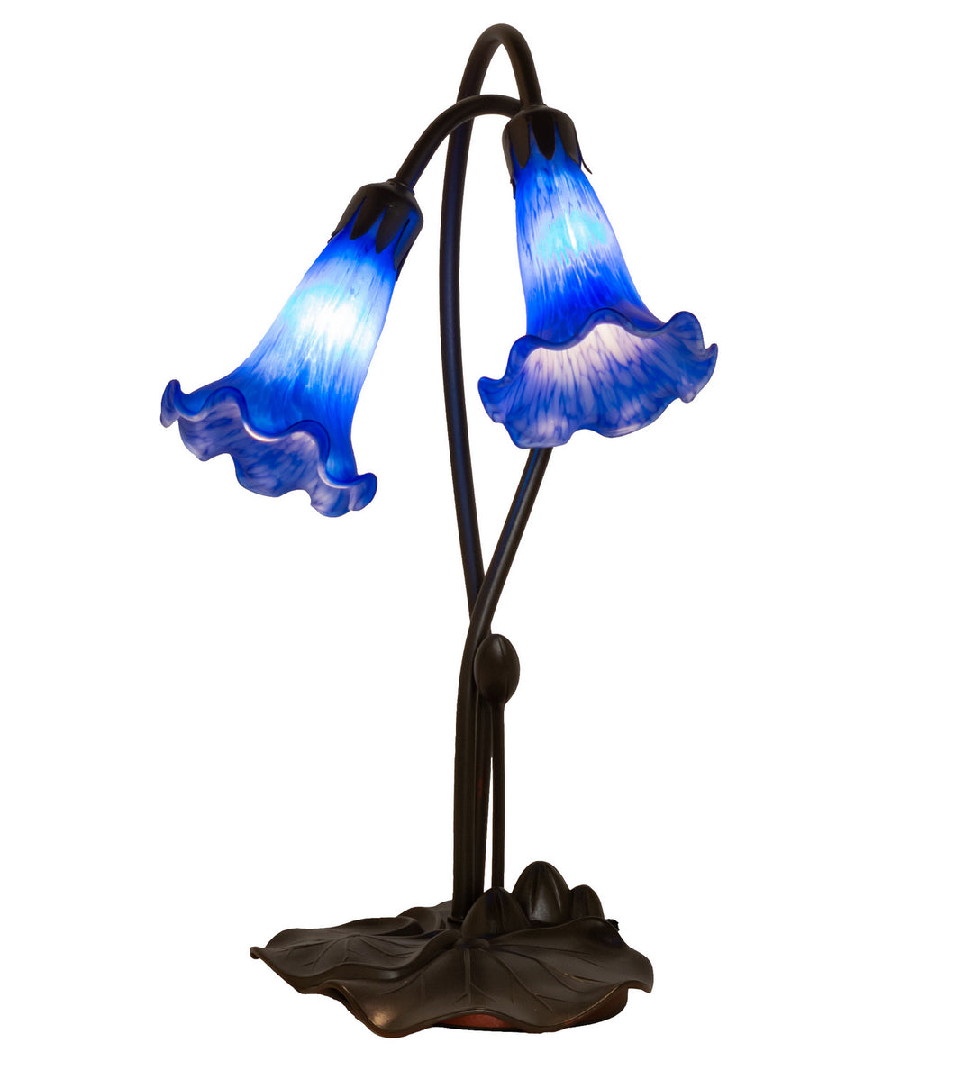 Meyda Tiffany Lighting 13064 Blue Pond Lily Two Light Accent Lamp Lamp Bronze / Dark