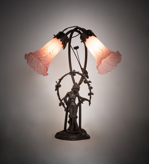Meyda Tiffany Lighting 17858 Pink Two Light Accent Lamp Lamp Bronze / Dark