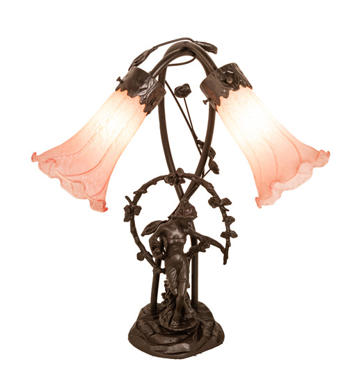 Meyda Tiffany Lighting 17858 Pink Two Light Accent Lamp Lamp Bronze / Dark