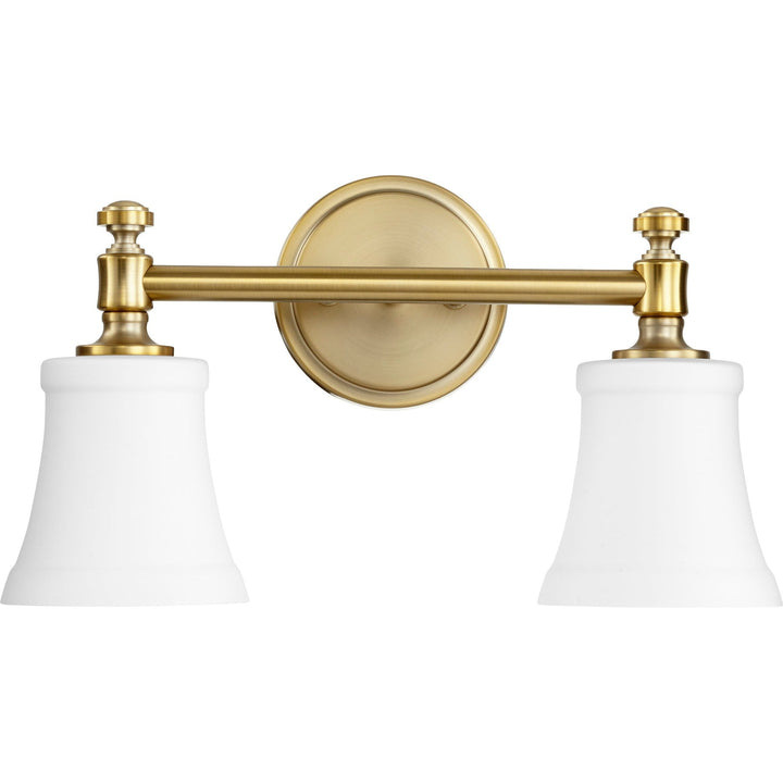 Quorum Rossington 5122-2-80 Bath Vanity Light 16 in. wide - Aged Brass W/ Satin Opal