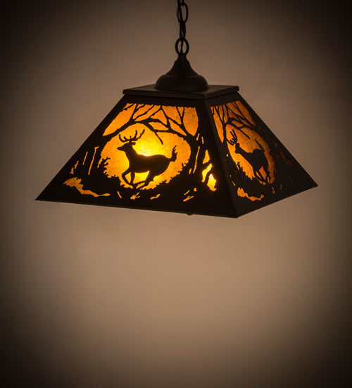 Meyda Tiffany Deer At Dawn 180042 Pendant Light - Textured Black/Amber Mica