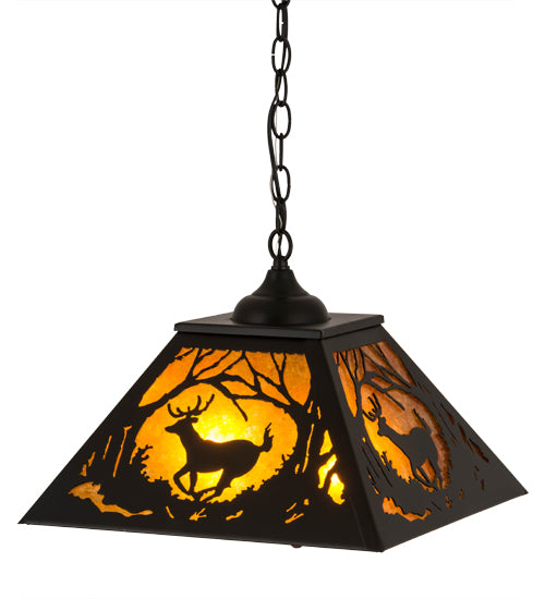 Meyda Tiffany Deer At Dawn 180042 Pendant Light - Textured Black/Amber Mica