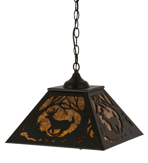 Meyda Tiffany Deer At Dawn 180042 Pendant Light - Textured Black/Amber Mica