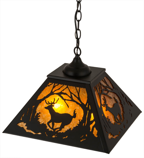 Meyda Tiffany Deer At Dawn 180042 Pendant Light - Textured Black/Amber Mica
