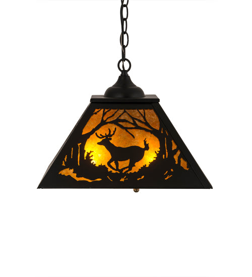 Meyda Tiffany Deer At Dawn 180042 Pendant Light - Textured Black/Amber Mica