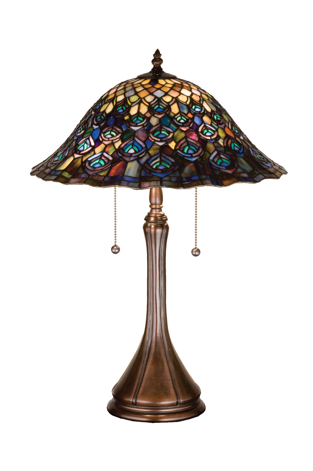 Meyda Tiffany Lighting 14574 Tiffany Peacock Feather Two Light Table Lamp Lamp Bronze / Dark