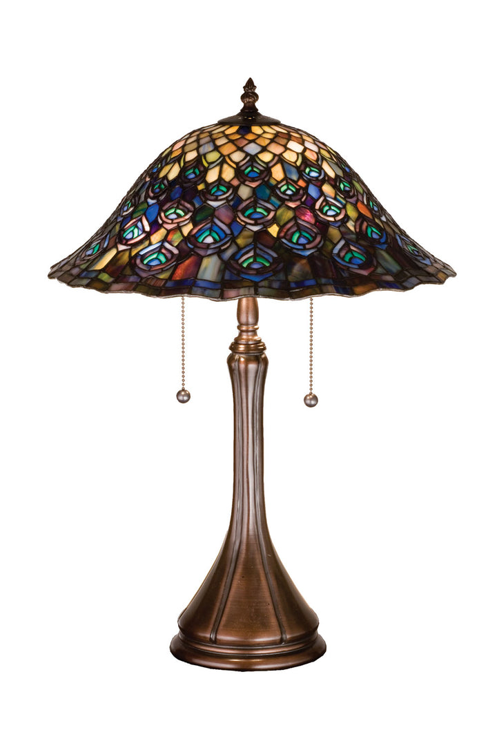 Meyda Tiffany Lighting 14574 Tiffany Peacock Feather Two Light Table Lamp Lamp Bronze / Dark
