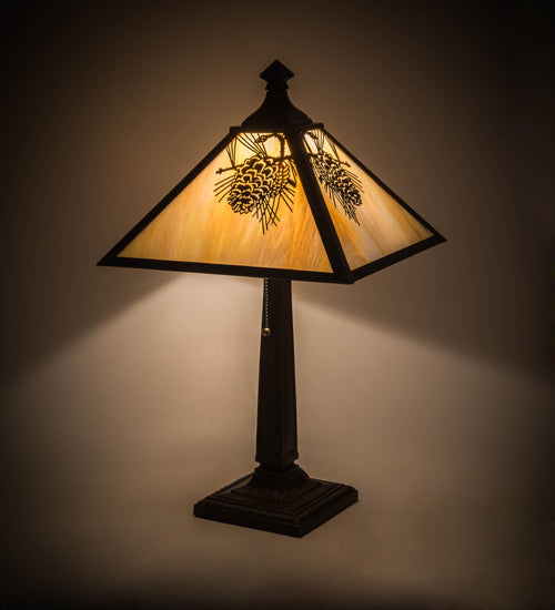 Meyda Tiffany Lighting 181590 Winter Pine One Light Table Lamp Lamp Bronze / Dark