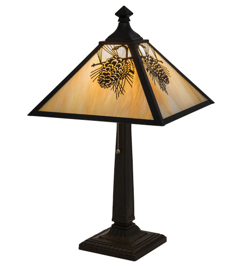 Meyda Tiffany Lighting 181590 Winter Pine One Light Table Lamp Lamp Bronze / Dark