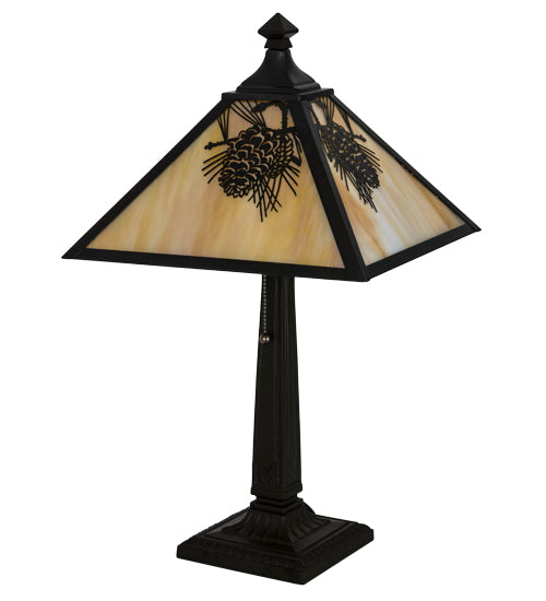 Meyda Tiffany Lighting 181590 Winter Pine One Light Table Lamp Lamp Bronze / Dark