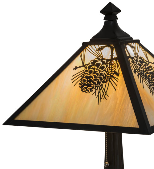 Meyda Tiffany Lighting 181590 Winter Pine One Light Table Lamp Lamp Bronze / Dark