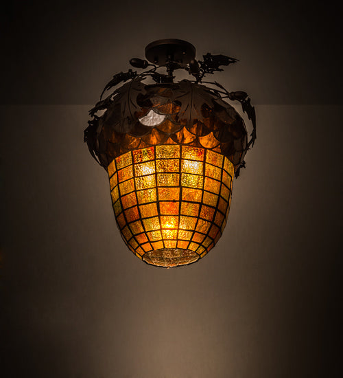 Meyda Tiffany Oak Leaf & Acorn 181660 Ceiling Light - Mahogany Bronze