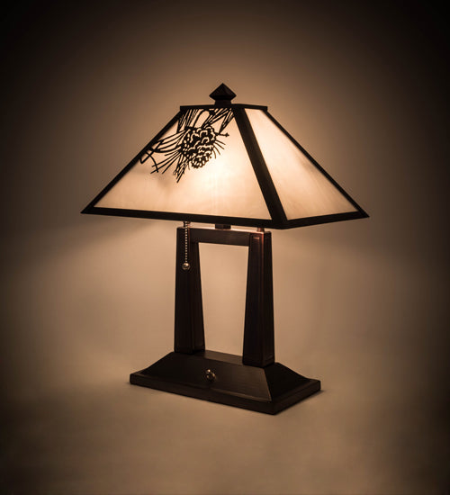 Meyda Tiffany Lighting 182011 Winter Pine Two Light Table Lamp Lamp Bronze / Dark