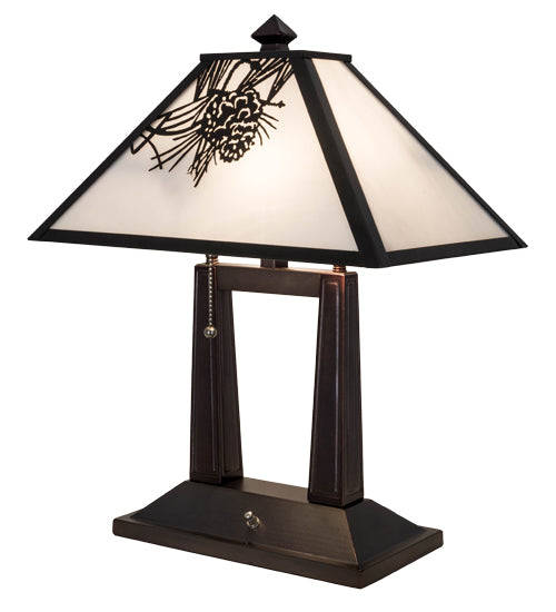 Meyda Tiffany Lighting 182011 Winter Pine Two Light Table Lamp Lamp Bronze / Dark