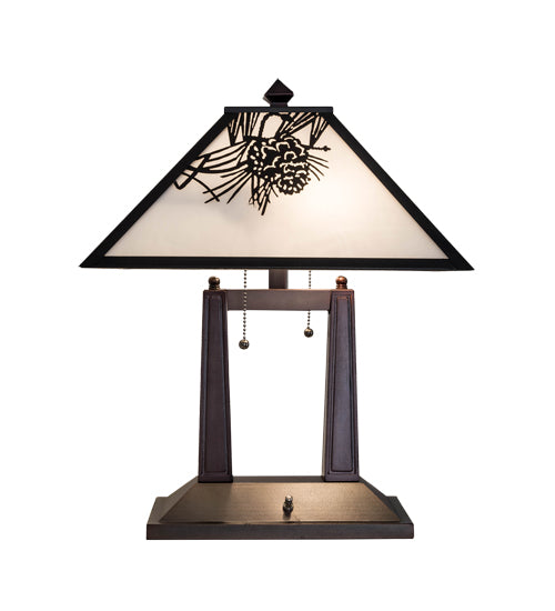 Meyda Tiffany Lighting 182011 Winter Pine Two Light Table Lamp Lamp Bronze / Dark