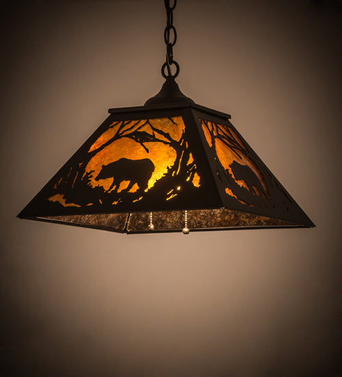 Meyda Tiffany Bear At Dawn 185546 Pendant Light - Textured Black/Amber Mica