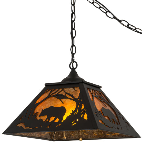 Meyda Tiffany Bear At Dawn 185546 Pendant Light - Textured Black/Amber Mica