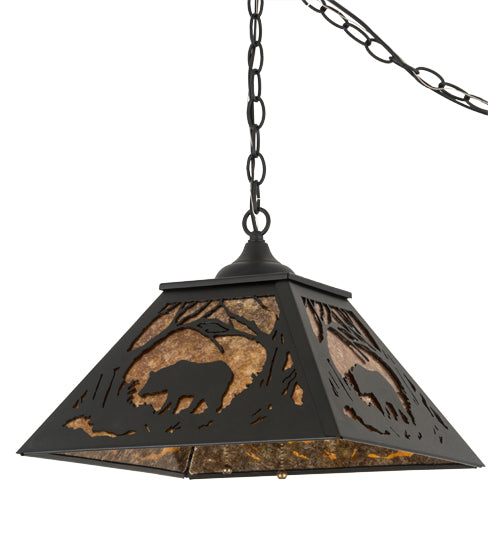 Meyda Tiffany Bear At Dawn 185546 Pendant Light - Textured Black/Amber Mica