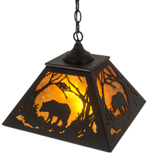 Meyda Tiffany Bear At Dawn 185546 Pendant Light - Textured Black/Amber Mica