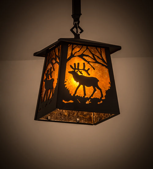 Meyda Tiffany Elk At Dawn 187088 Pendant Light - Textured Black/Amber Mica