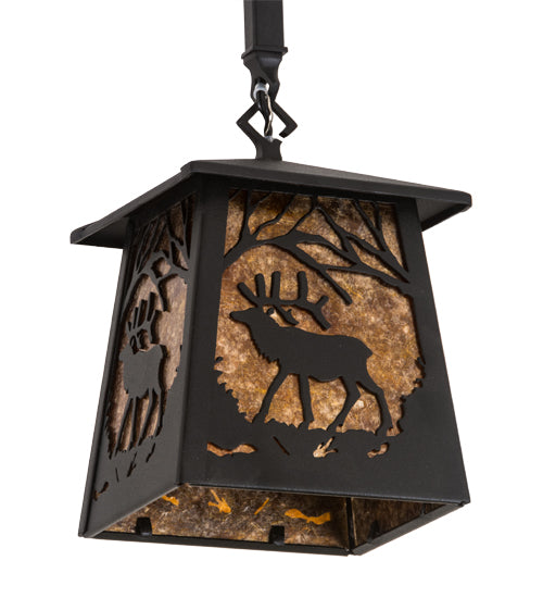 Meyda Tiffany Elk At Dawn 187088 Pendant Light - Textured Black/Amber Mica
