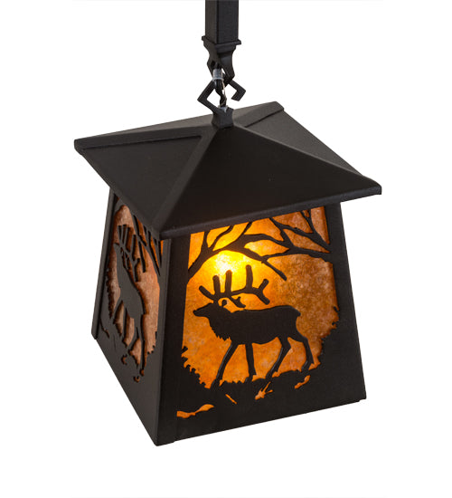 Meyda Tiffany Elk At Dawn 187088 Pendant Light - Textured Black/Amber Mica