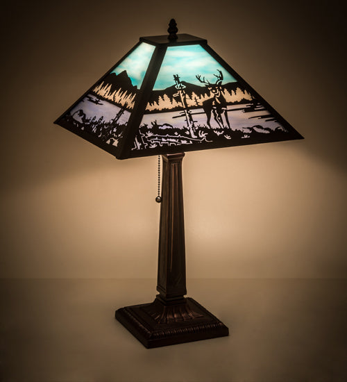 Meyda Tiffany Lighting 187219 Deer At Lake One Light Table Lamp Lamp Bronze / Dark