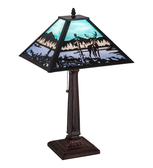 Meyda Tiffany Lighting 187219 Deer At Lake One Light Table Lamp Lamp Bronze / Dark