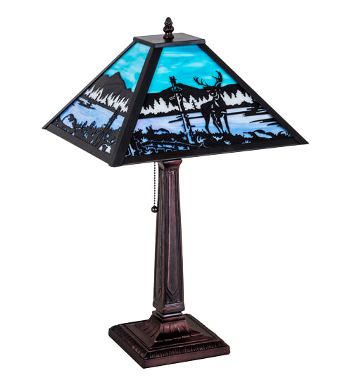 Meyda Tiffany Lighting 187219 Deer At Lake One Light Table Lamp Lamp Bronze / Dark