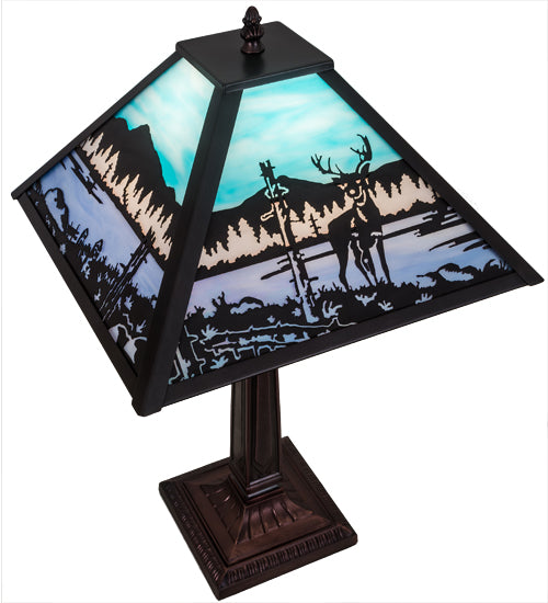 Meyda Tiffany Lighting 187219 Deer At Lake One Light Table Lamp Lamp Bronze / Dark