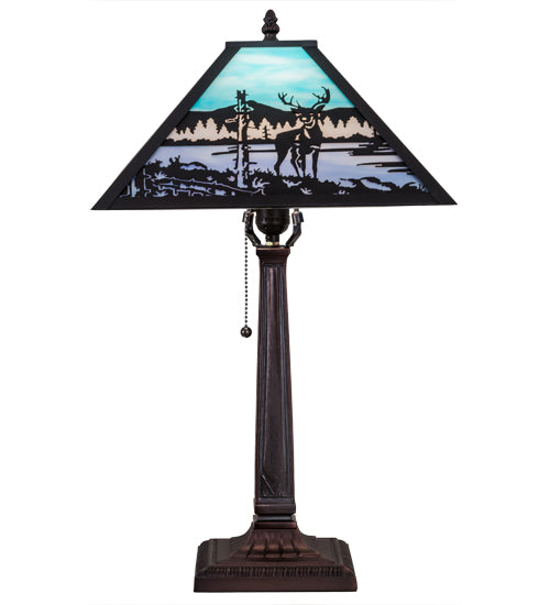 Meyda Tiffany Lighting 187219 Deer At Lake One Light Table Lamp Lamp Bronze / Dark