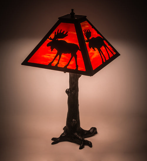 Meyda Tiffany Lighting 187276 Lone Moose Three Light Table Lamp Lamp Bronze / Dark