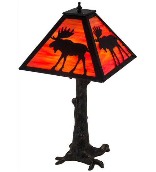 Meyda Tiffany Lighting 187276 Lone Moose Three Light Table Lamp Lamp Bronze / Dark