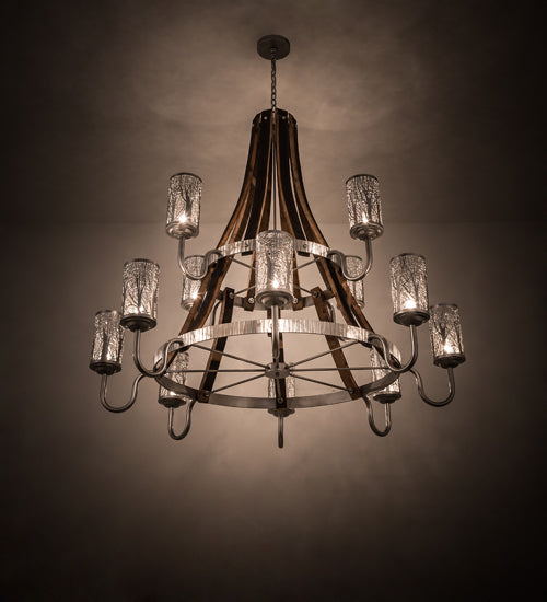 Meyda Tiffany Barrel Stave 187994 Chandelier Light - Nickel,Natural Wood