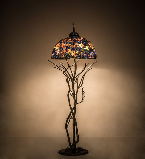 Meyda Tiffany Lighting 190745 Tiffany Magnolia Three Light Floor Lamp Lamp Bronze / Dark