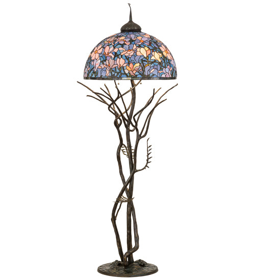 Meyda Tiffany Lighting 190745 Tiffany Magnolia Three Light Floor Lamp Lamp Bronze / Dark