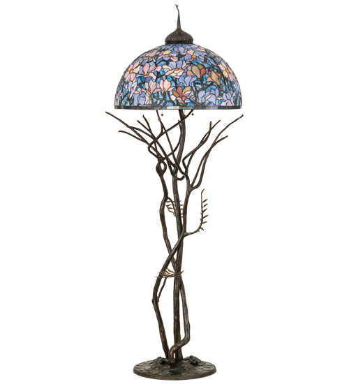 Meyda Tiffany Lighting 190745 Tiffany Magnolia Three Light Floor Lamp Lamp Bronze / Dark