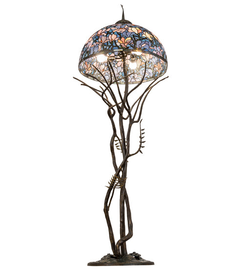 Meyda Tiffany Lighting 190745 Tiffany Magnolia Three Light Floor Lamp Lamp Bronze / Dark