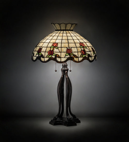 Meyda Tiffany Lighting 19138 Roseborder Three Light Table Lamp Lamp Bronze / Dark