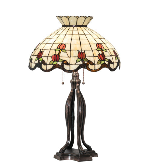Meyda Tiffany Lighting 19138 Roseborder Three Light Table Lamp Lamp Bronze / Dark
