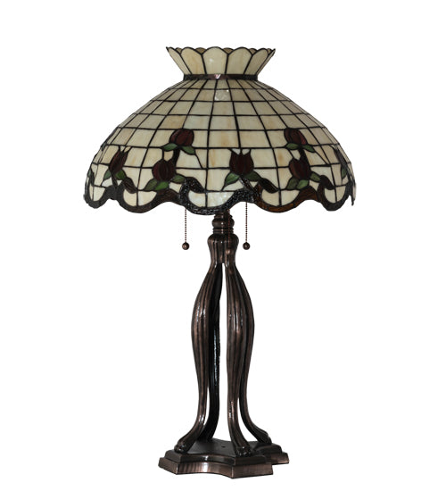 Meyda Tiffany Lighting 19138 Roseborder Three Light Table Lamp Lamp Bronze / Dark