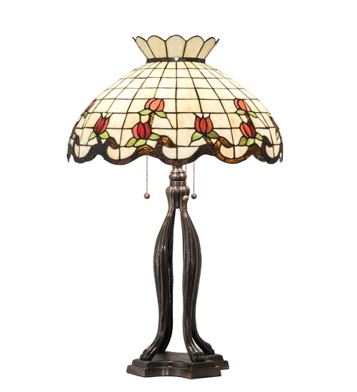 Meyda Tiffany Lighting 19138 Roseborder Three Light Table Lamp Lamp Bronze / Dark