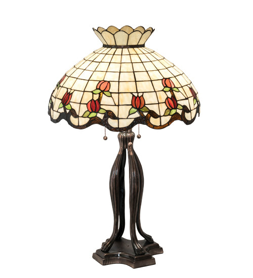 Meyda Tiffany Lighting 19138 Roseborder Three Light Table Lamp Lamp Bronze / Dark