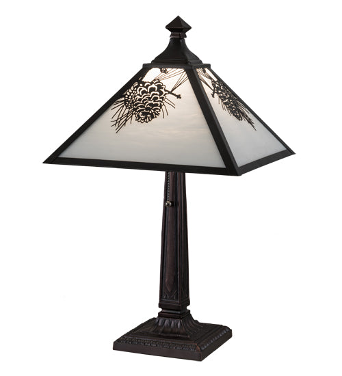 Meyda Tiffany Lighting 192187 Winter Pine One Light Table Lamp Lamp Bronze / Dark