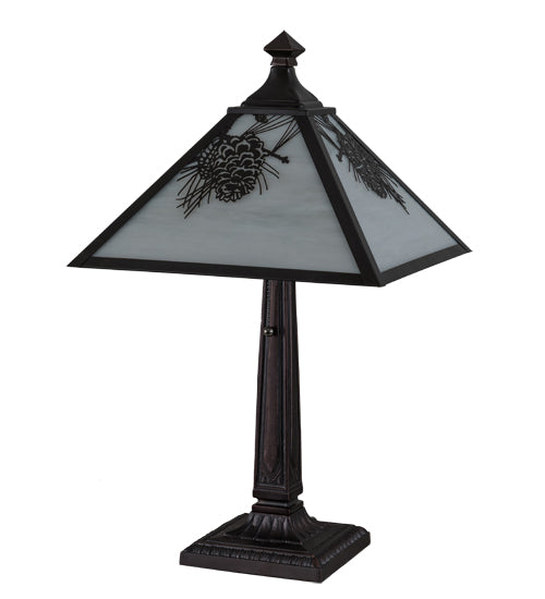 Meyda Tiffany Lighting 192187 Winter Pine One Light Table Lamp Lamp Bronze / Dark