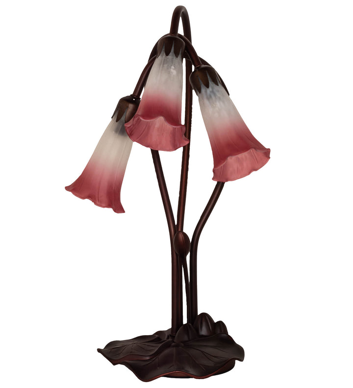 Meyda Tiffany Lighting 14813 Pink/White Pond Lily Three Light Accent Lamp Lamp Bronze / Dark